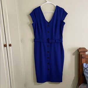 Elegant Blue V neck/back Dress